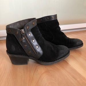 Studded distressed black ankle boots